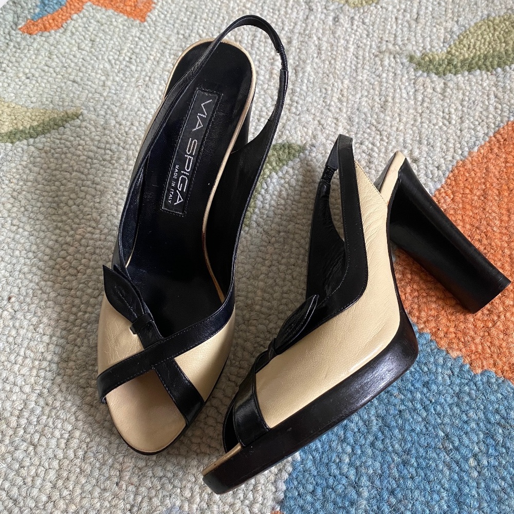 Via Spiga I Y2K I Leather Peep Toe Slingback Heels